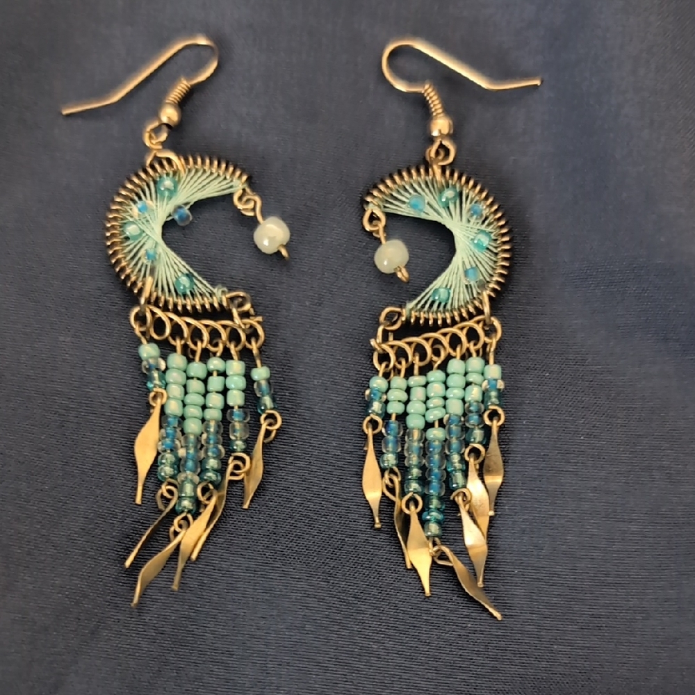 Elegant Blue & Blue Beaded Earrings